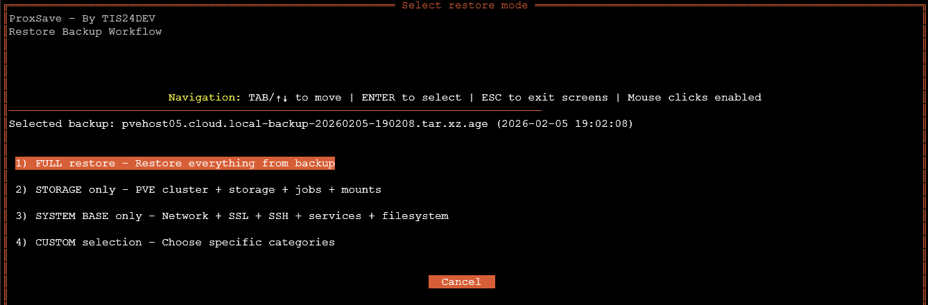 Choose the type of restore you want to perform