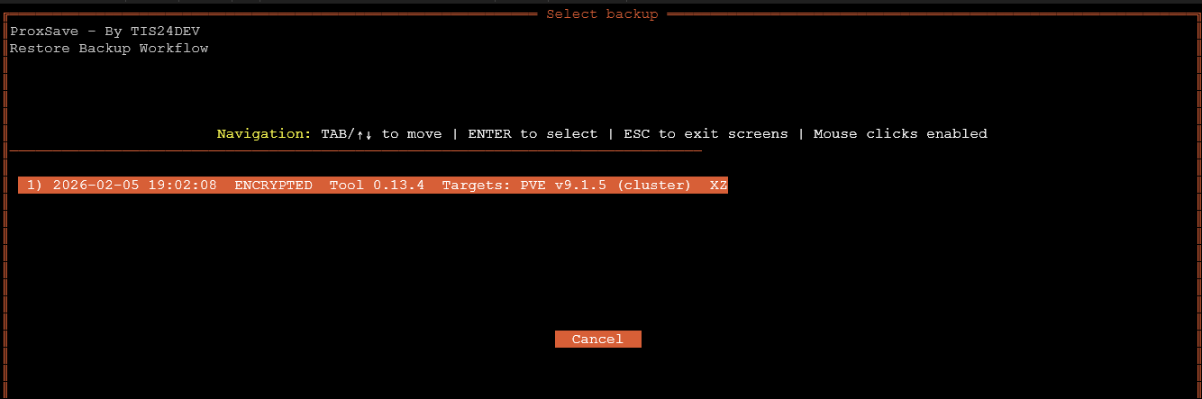 Choosing the specific backup you want to restore from