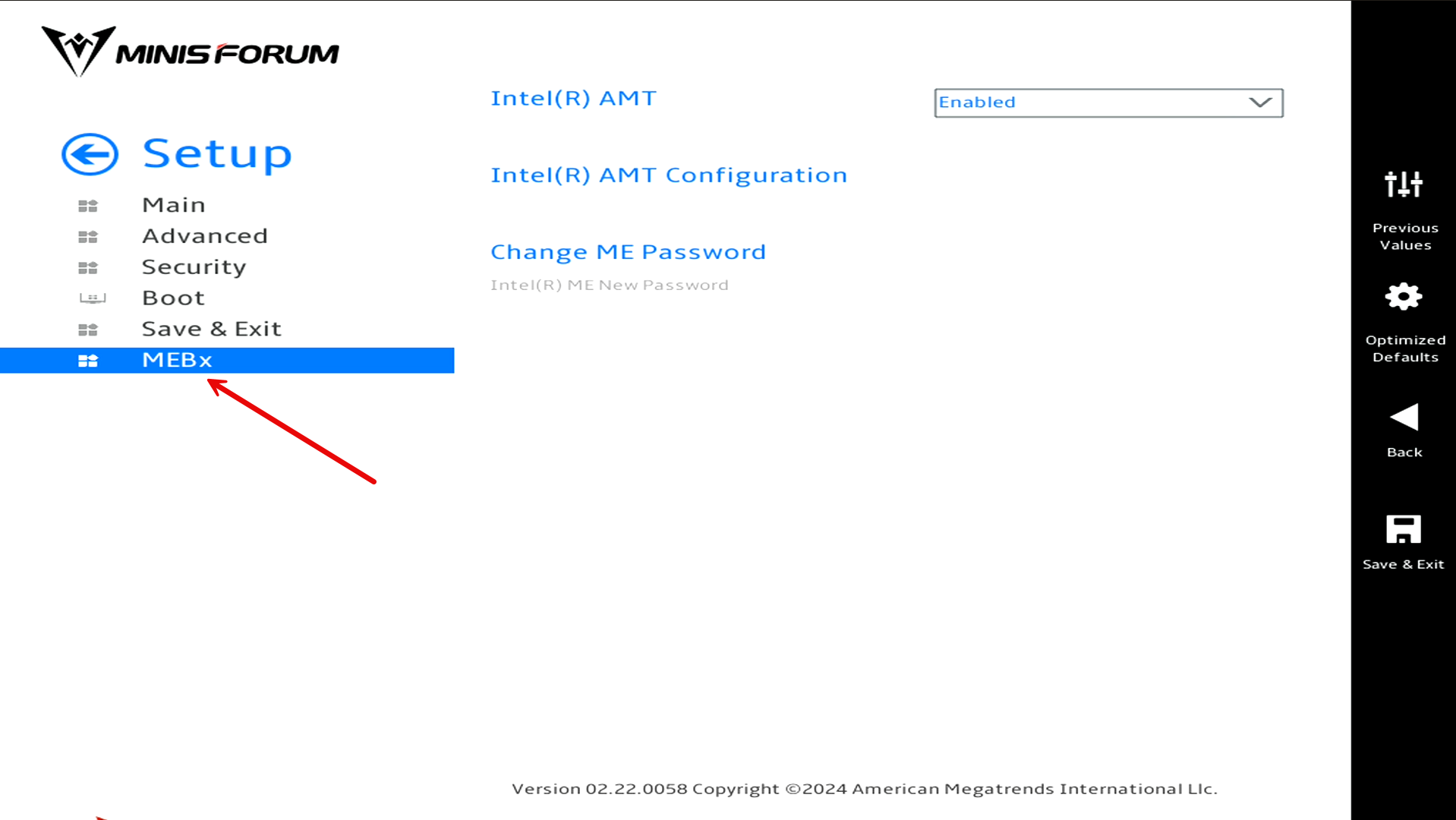 Clicking the mebx menu