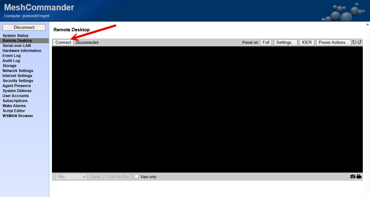 Connect to the remote kvm connection using vpro amt connection
