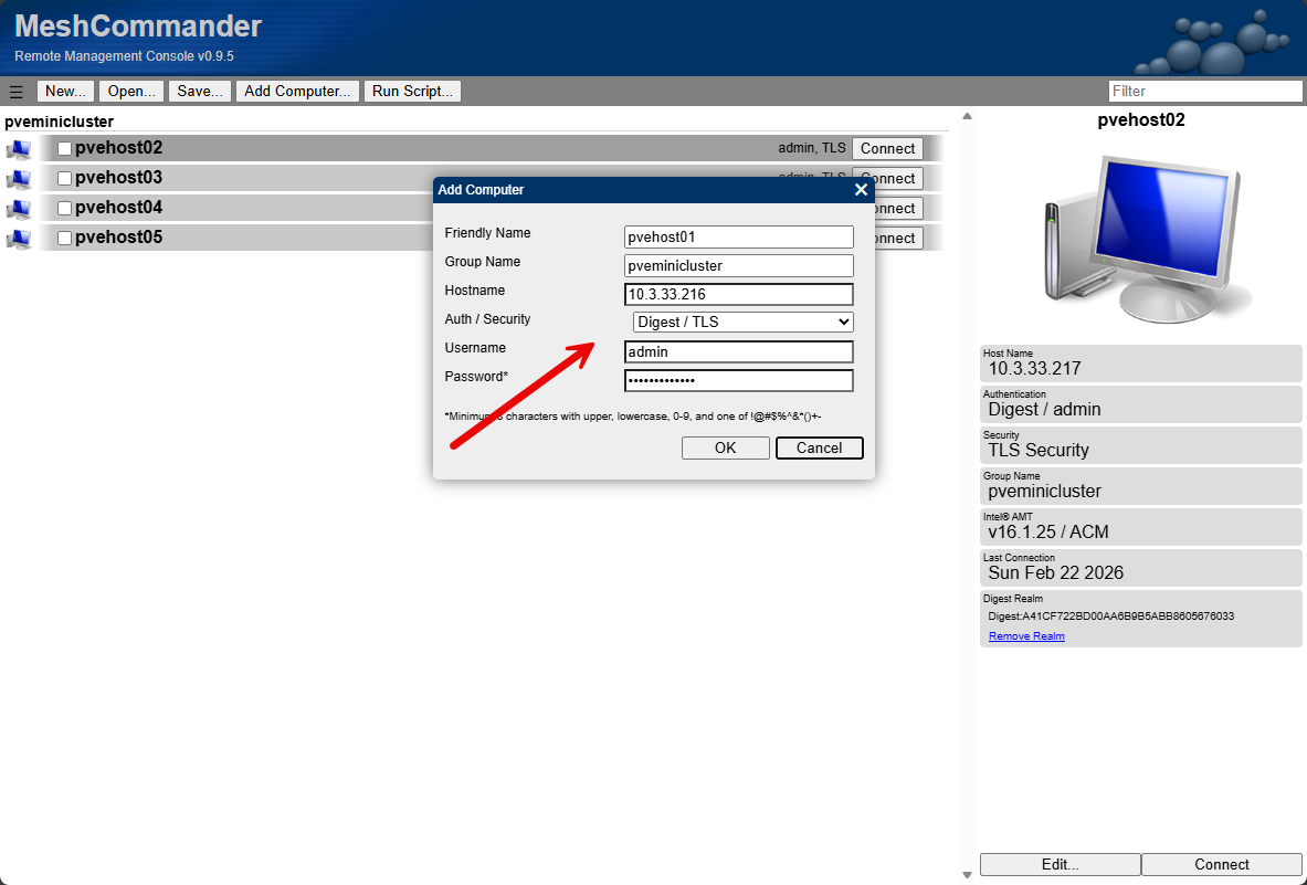Fill in the details of your connection which should match your bios configuration