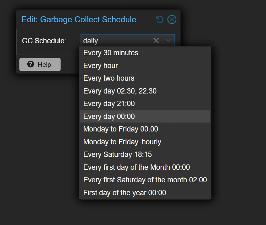Garbage collection schedule