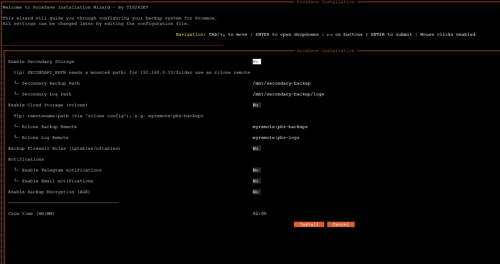 Initial setup of proxsave configuration