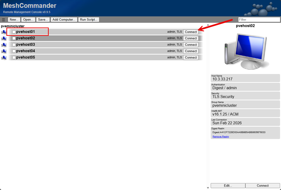 New entry added to connect in meshcommander