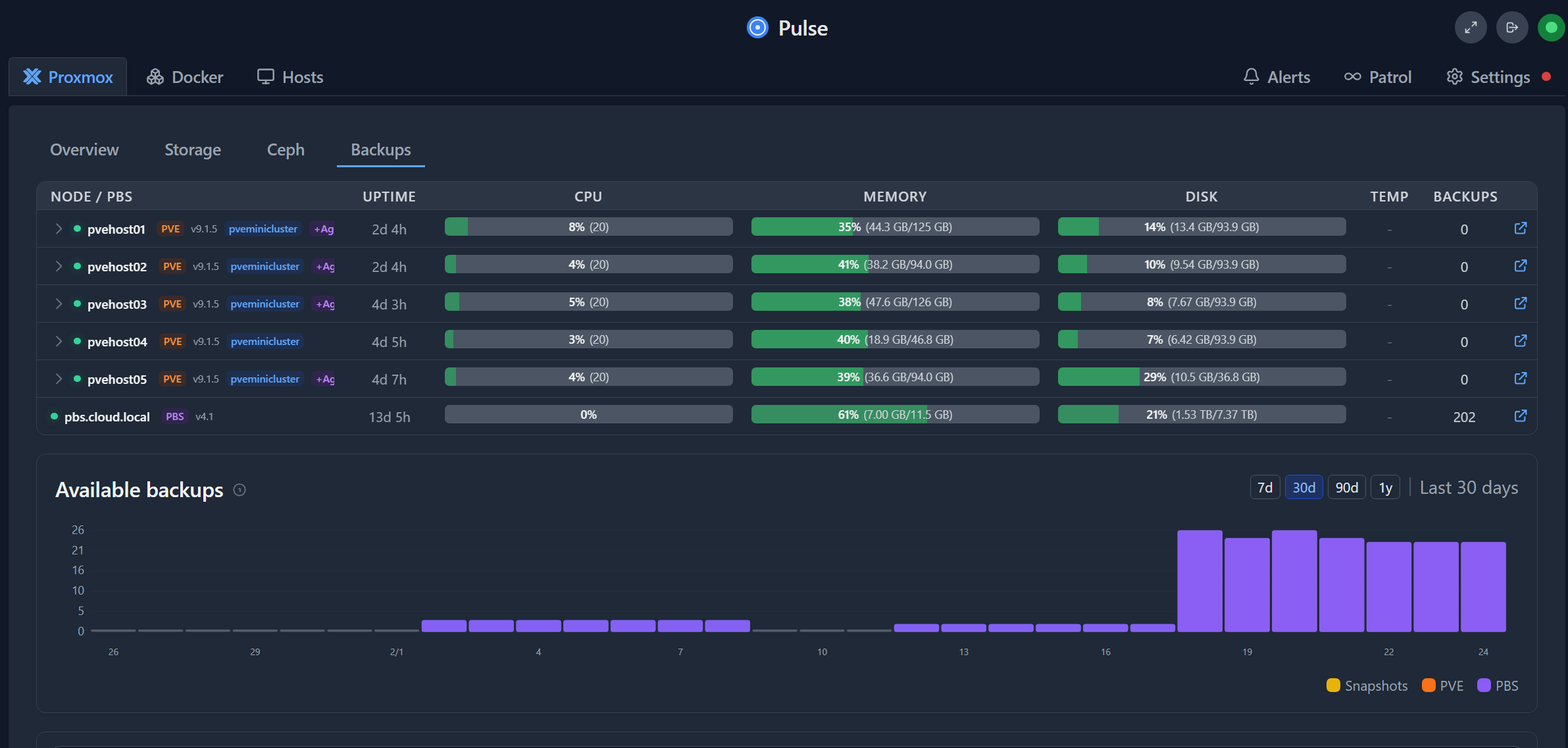 Pulse monitoring for proxmox backup server
