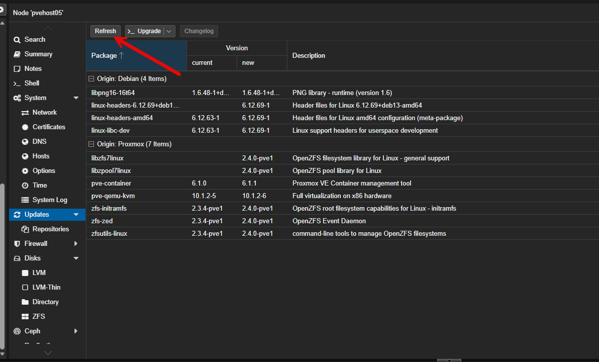 Refresh the update statuses for each host to pull new packages
