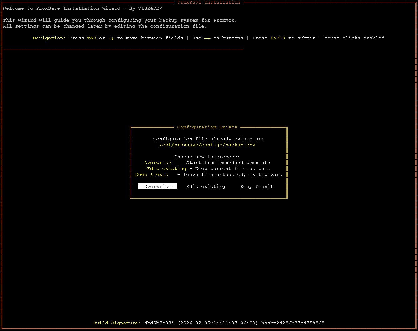 Rerunning the install process to overwrite the configuration
