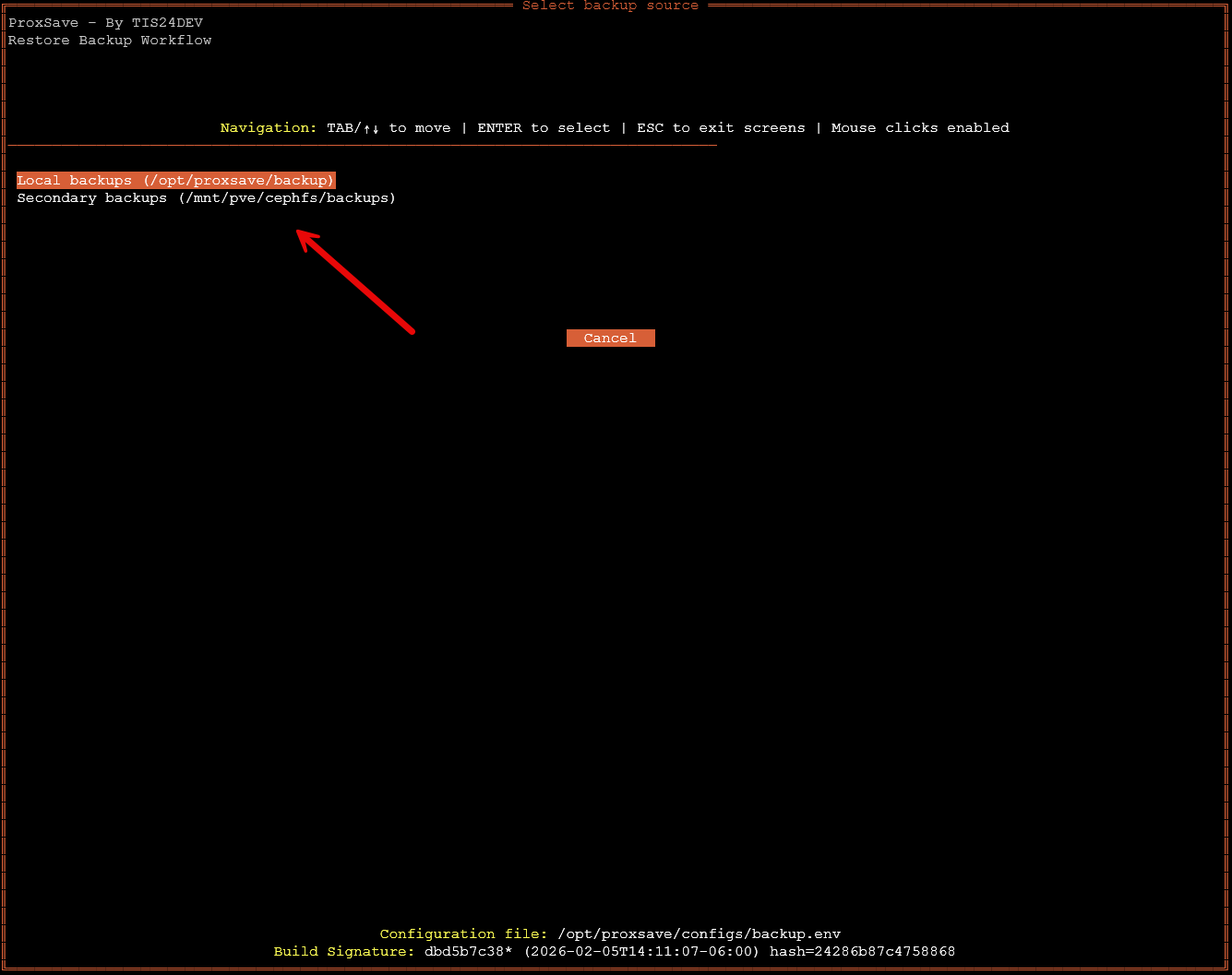 Running the proxsave restore process