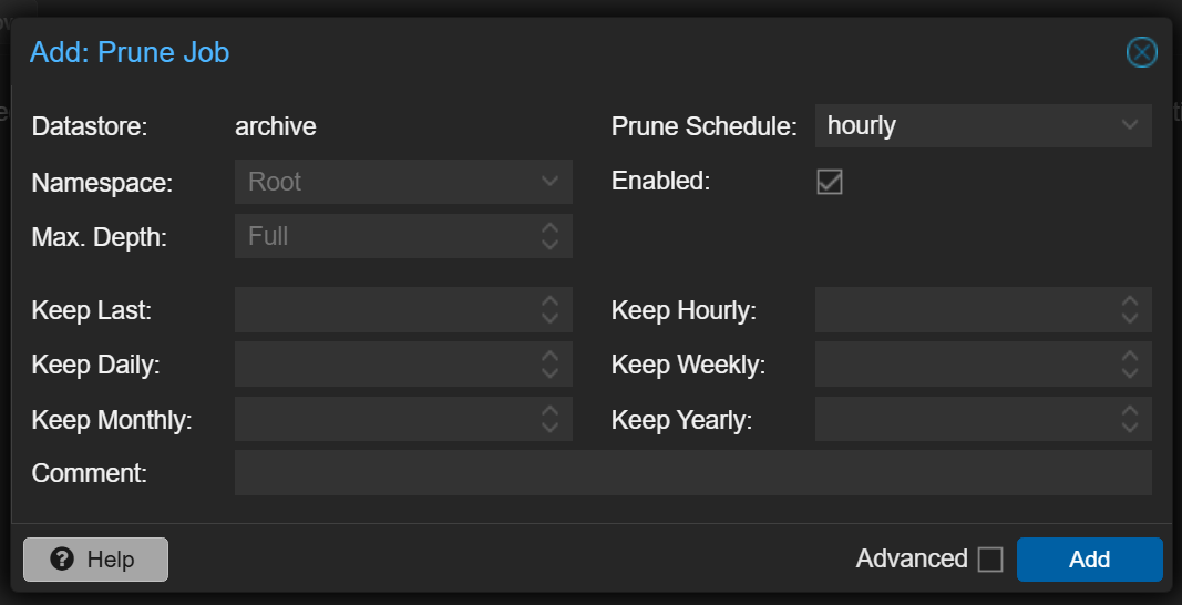 Settings for proxmox backup server pruning