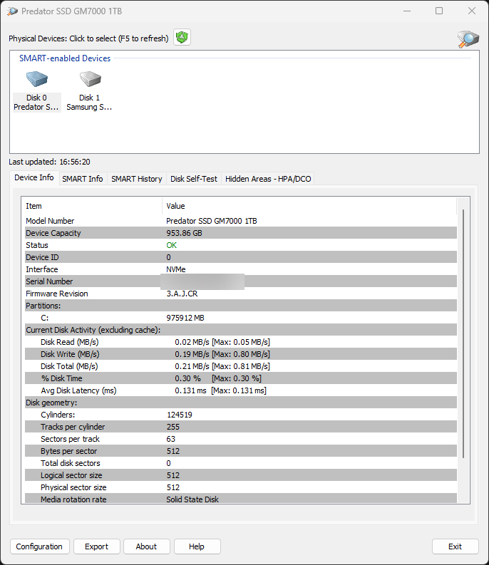 Passmark diskcheckup gives you quick access to smart monitoring data