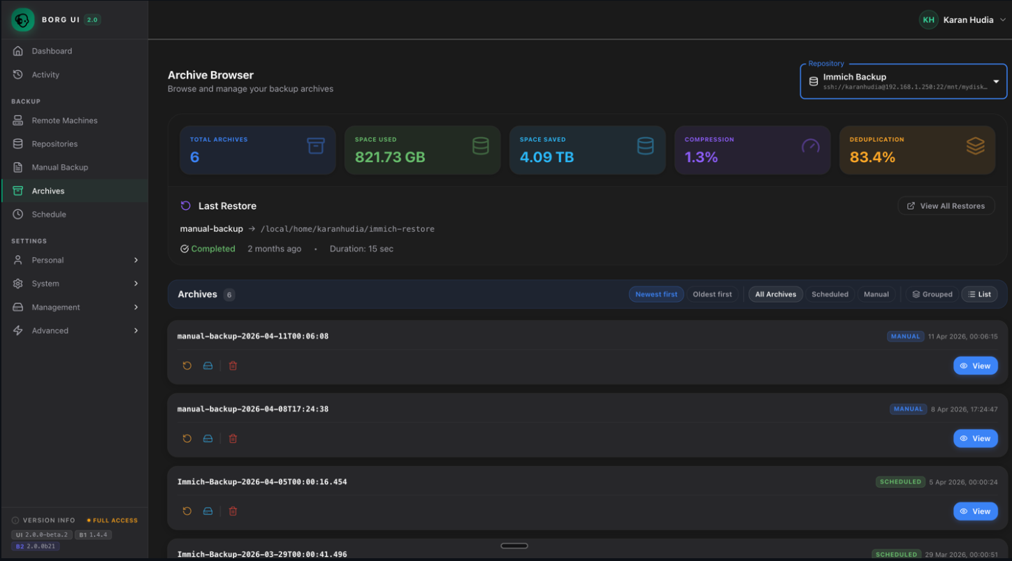 Browsing archives to kick off the restore workflow