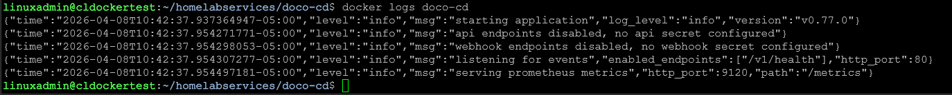 Checking the doco cd logs on your docker host
