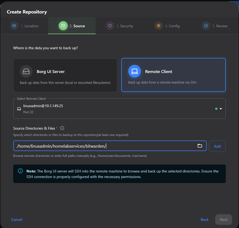 Configure the source of the backups