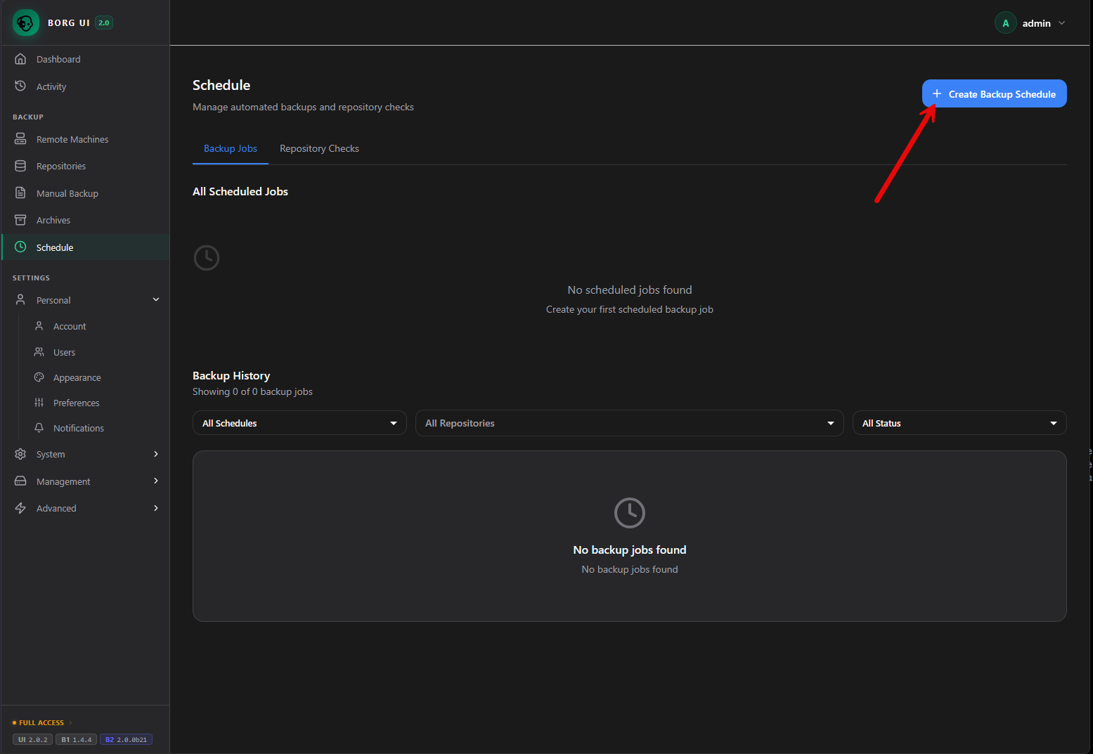 Creating a backup schedule for your borg backups