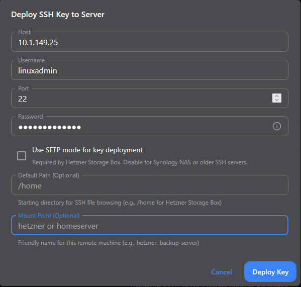 Deploy the key to a new server for the source of your backups