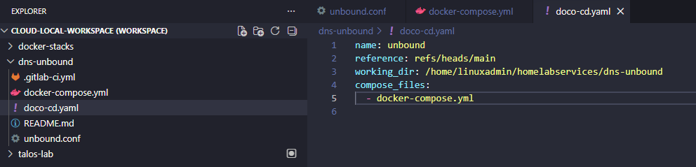 Gitlab repo for unbound dns watched by doco cd gitops automation