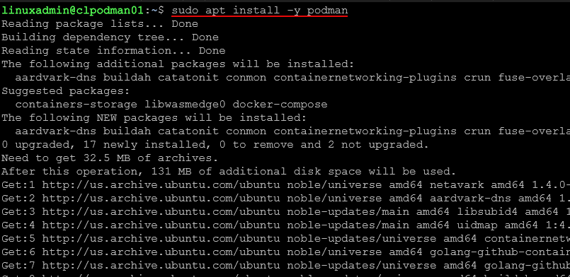 Installing podman in ubuntu server 24.04
