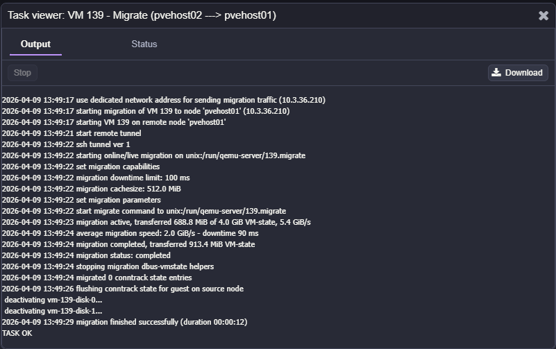 Live migrating the virtual machine on the iscsi lun to another host in the cluster