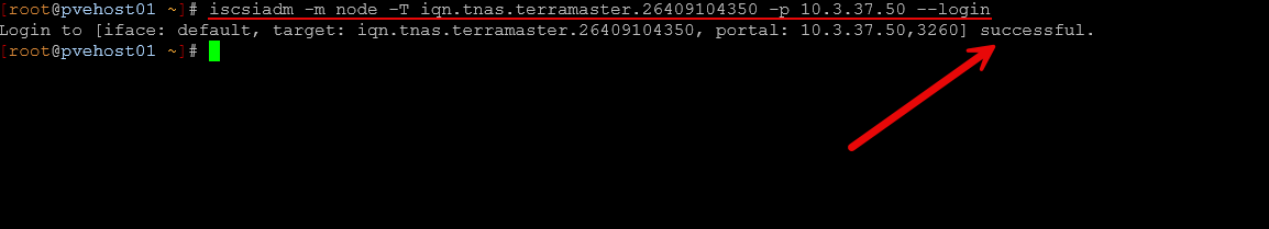 Login to the iscsi target is successful in proxmox