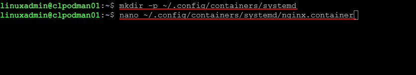 Making a directory for the quadlet and creating the config file
