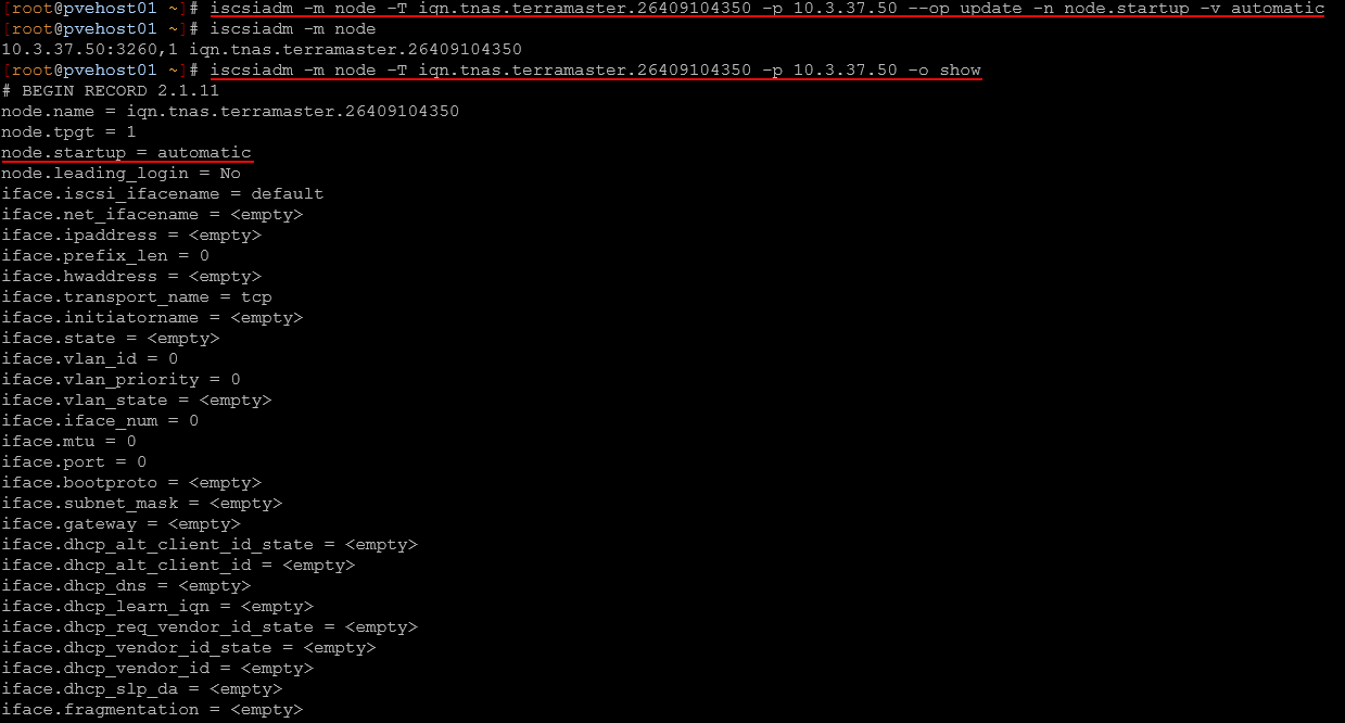 Making the iscsi connection persist across reboots