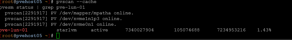 Pvescan cache command to verify the multipath configuration