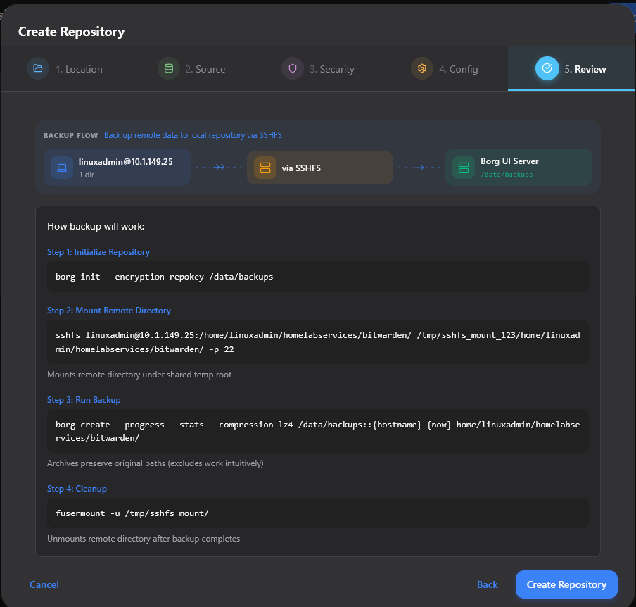 Review the settings and confirm