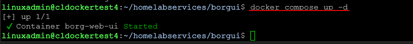 Running a docker compose up d to bring up borg ui