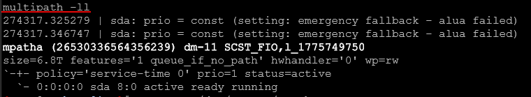 Running multipath ll in proxmox