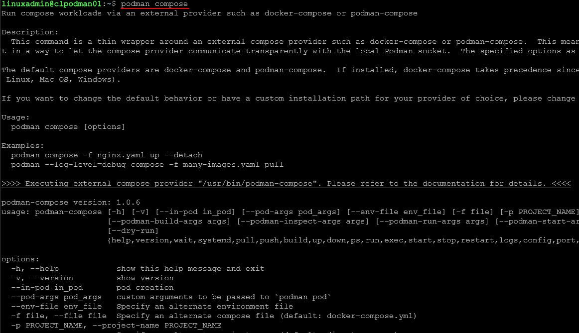 Running podman compose