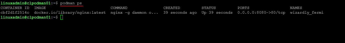 Seeing which containers are running in podman