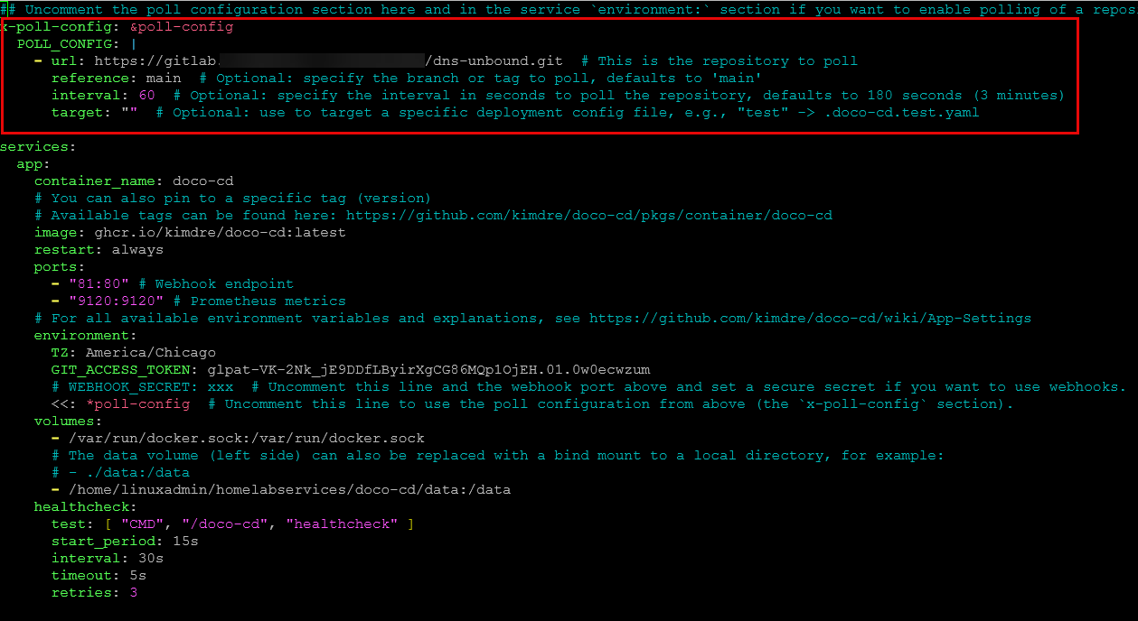 Uncommenting the poll configuration in doco cd for automated deployments