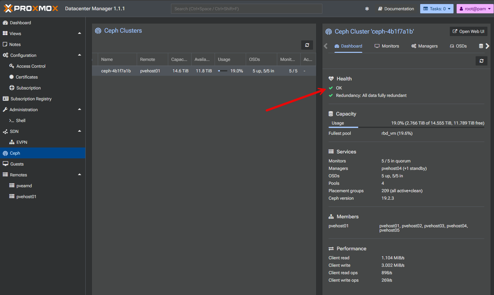 Ceph visibility and health metrics in proxmox datacenter manager 1.1