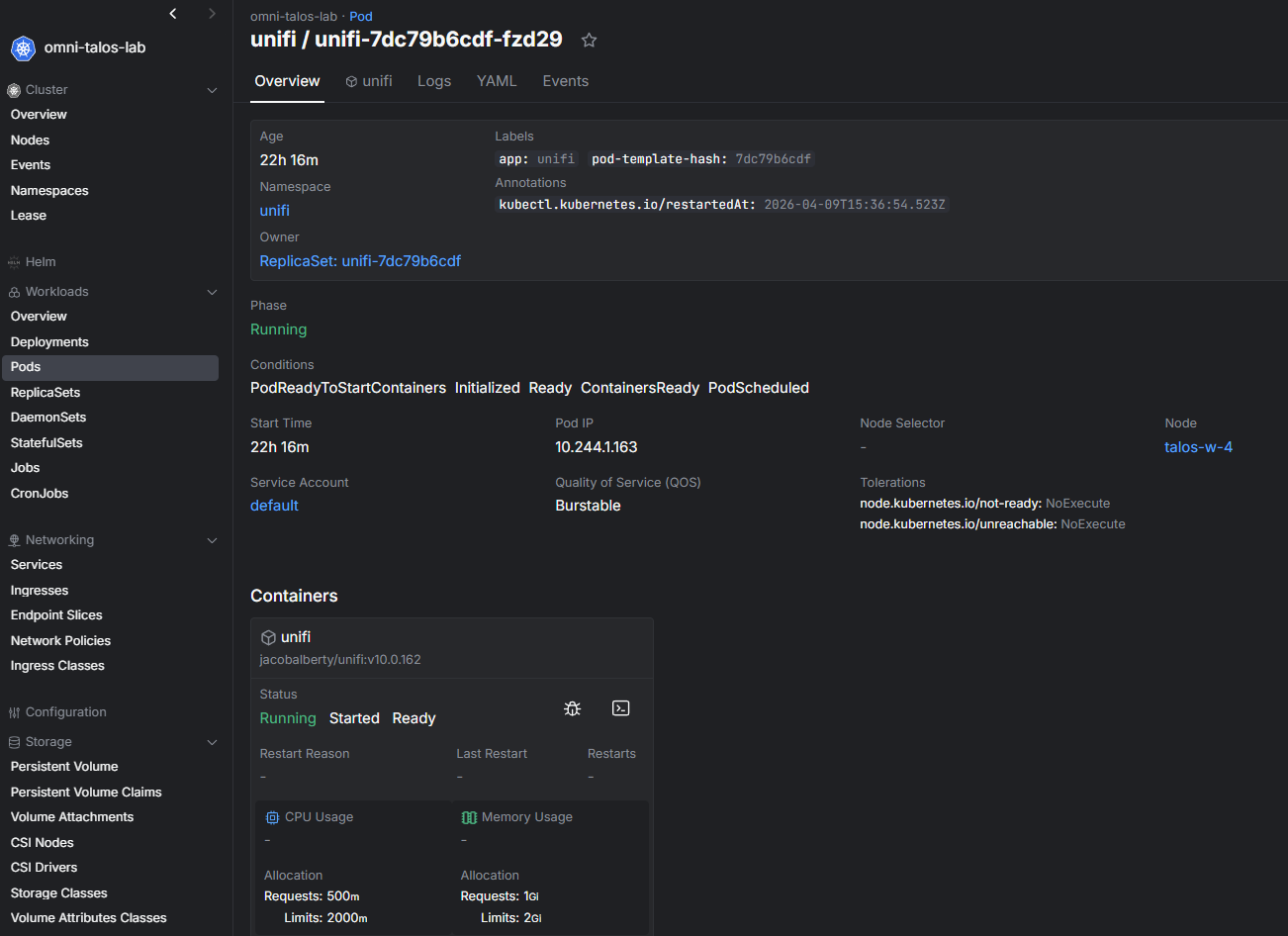 My unifi network application running inside kubernetes