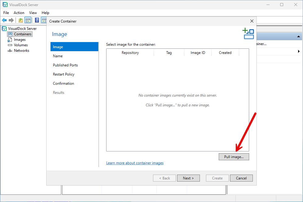 Pull an image for visualdock server
