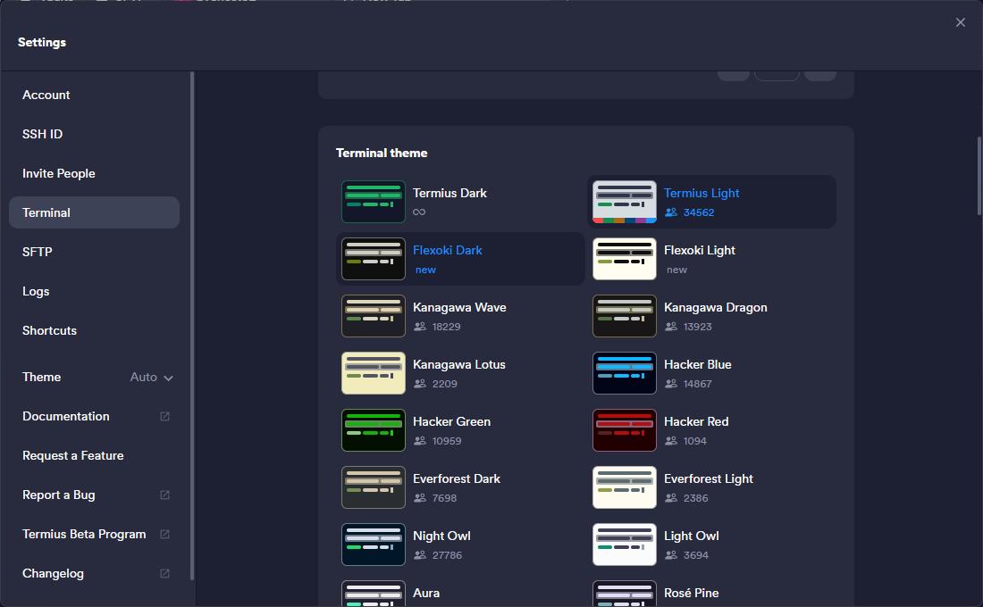 Termius has tons of themes that you can use to customize your terminal experience
