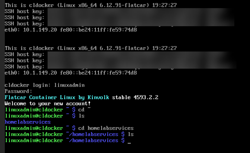 Booting flatcar linux in proxmox as a docker container host