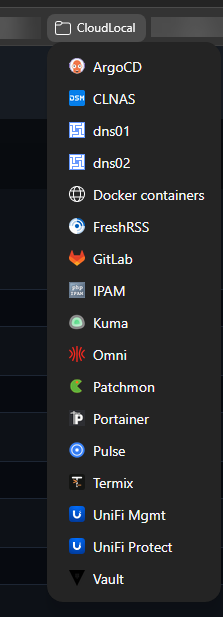 Browser bookmarks allow quick navigation to home lab services