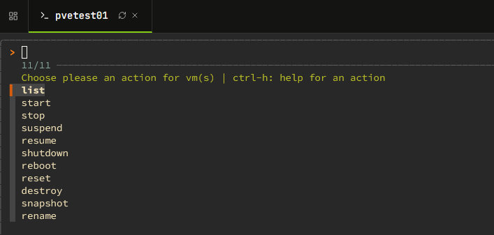 Choosing the vms node to display the available options