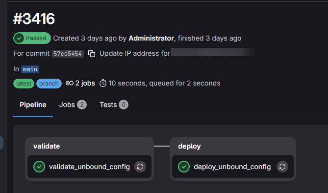 Cicd pipeline running in gitlab for pushing unbound config to containers
