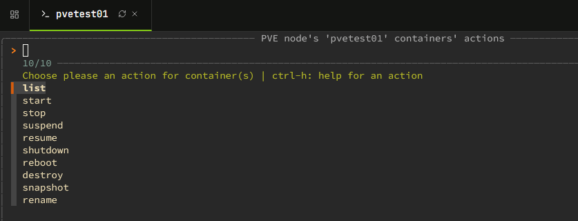 Container actions for managing lxcs in pvectl