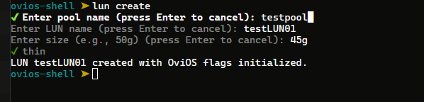 Creating a new lun in the ovios command line