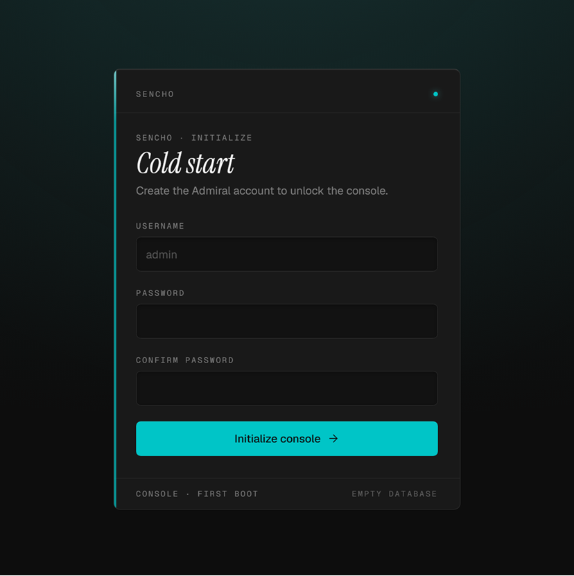 Creating your first admin account in sencho