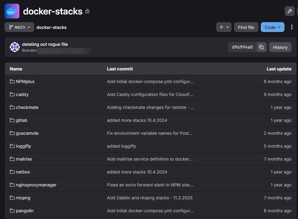 Docker stacks home lab repository in git