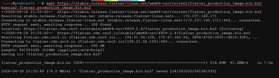 Downloading the flatcar image in proxmox