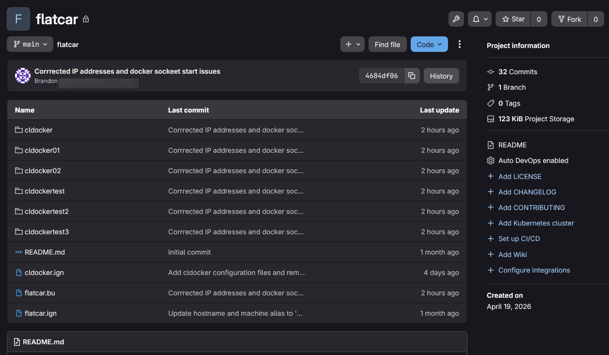 Flatcar immutable linux configuration in git