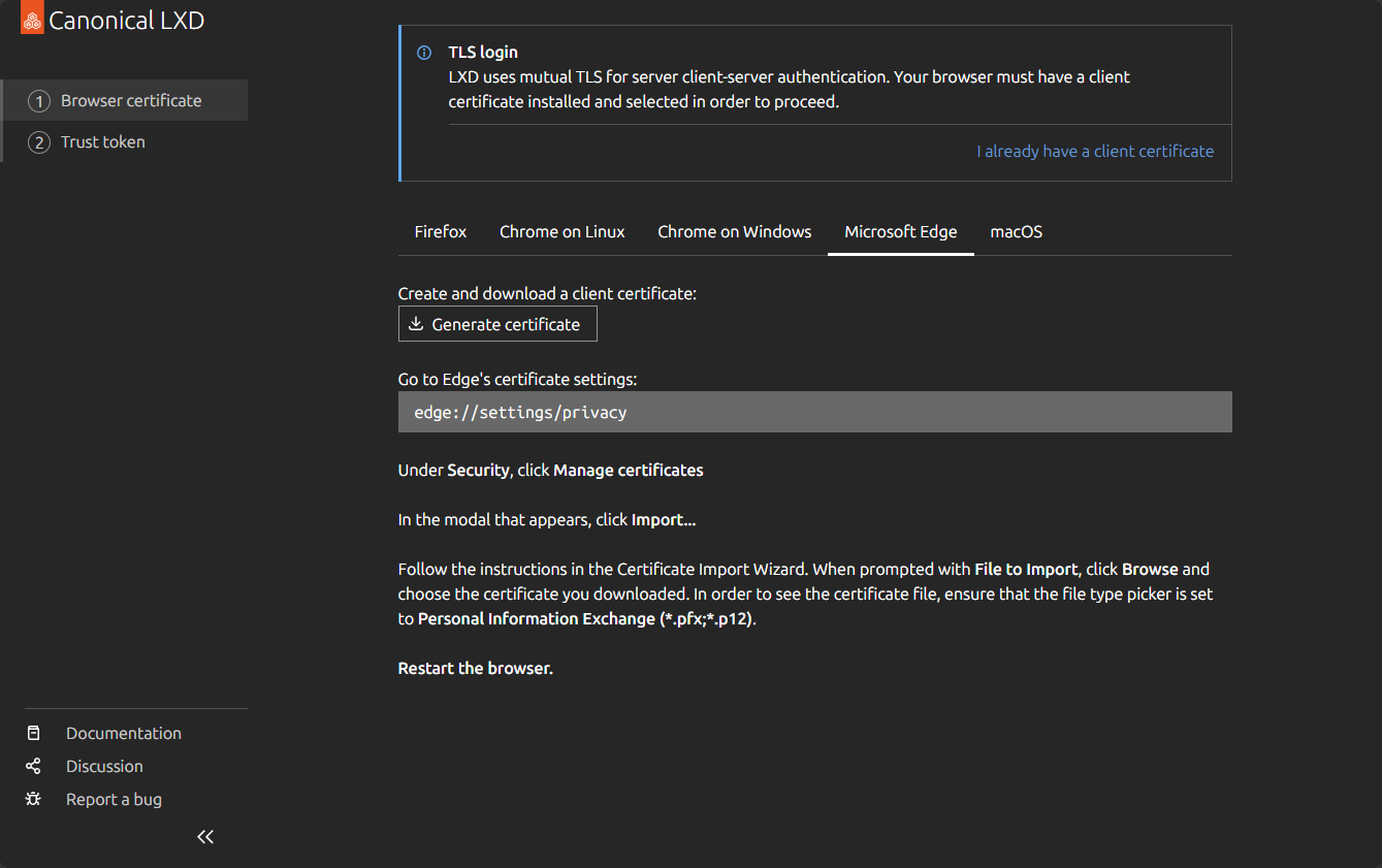Generate a certificate to import into the browser