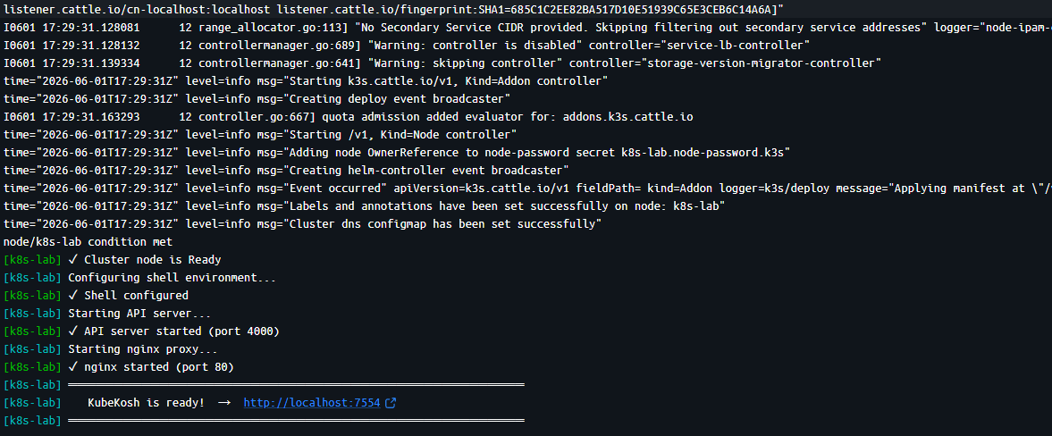 Kubekosh ready to go in docker desktop
