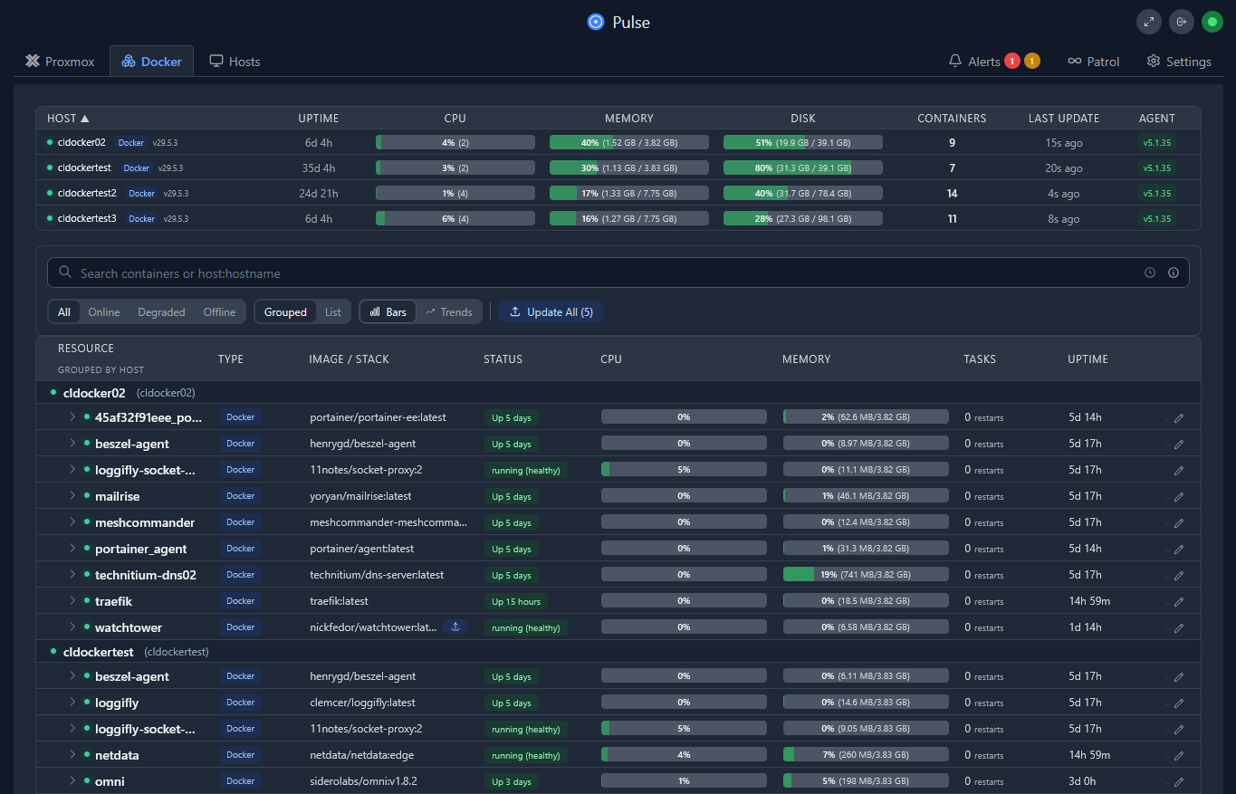 Monitoring docker containers with pulse