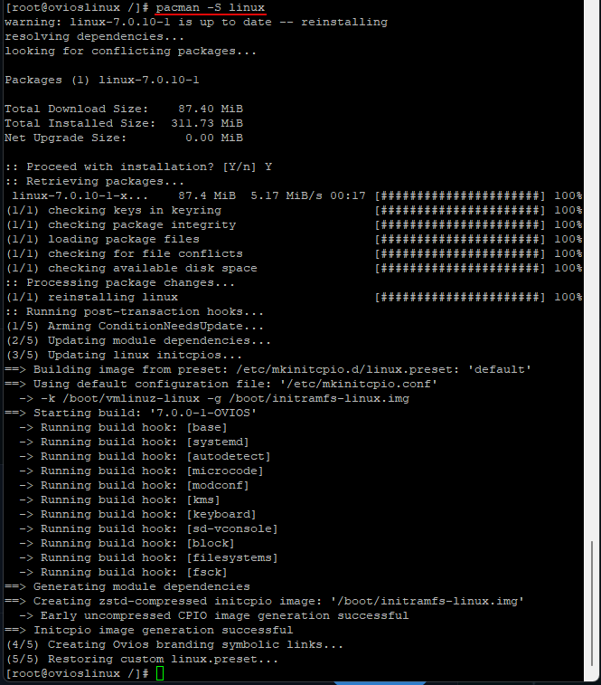 Repairing the ovios installation after initial install